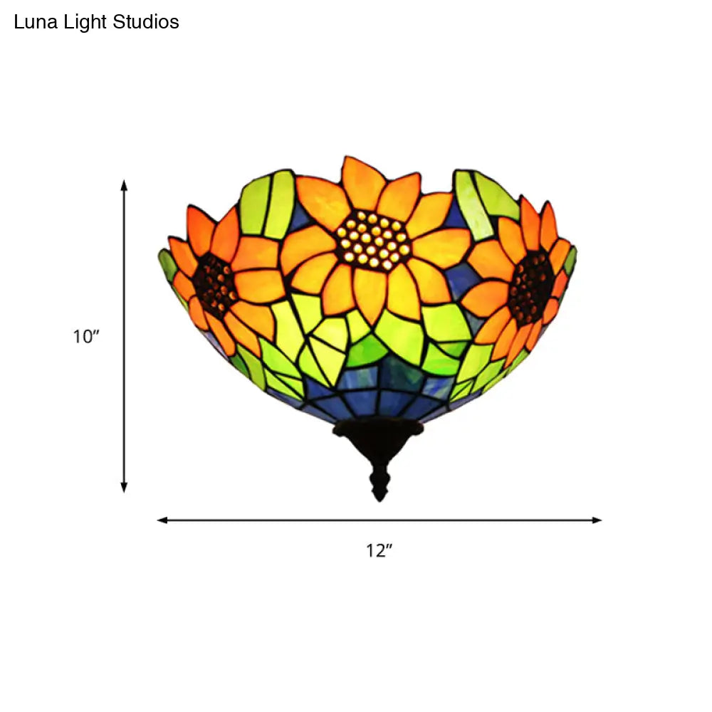 Lodge Style Wall Sconce Lighting With Sunflower Design For Corridor