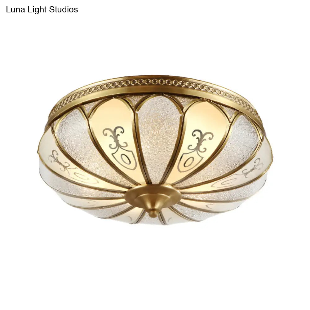 Lotus Frosted Glass Flush Mount Ceiling Light Fixture - Colonial Design Gold Finish 3/4/5 Heads