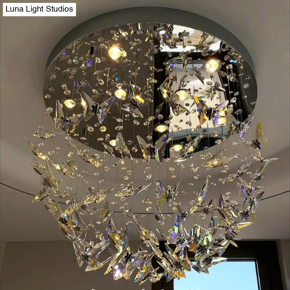 Luxury Crystal Smart LED Chandelier Brushed Steel Finish for Hotels Villas and Highend Establishments chandelier