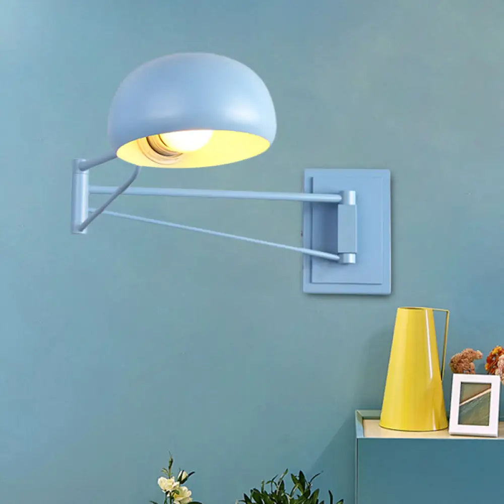Macaron Loft Wall Sconce: Extendable Metal Lamp For Bedroom With Bowl Shade Blue
