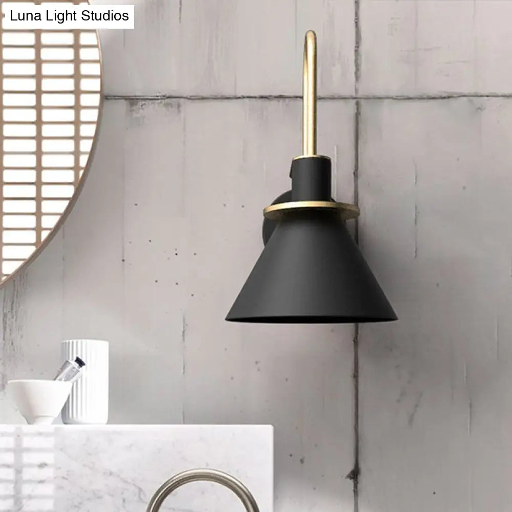 Macaron Wall Lamp - Black/White/Green 1-Light Metal Mounted Light For Bedroom With Arched Arm