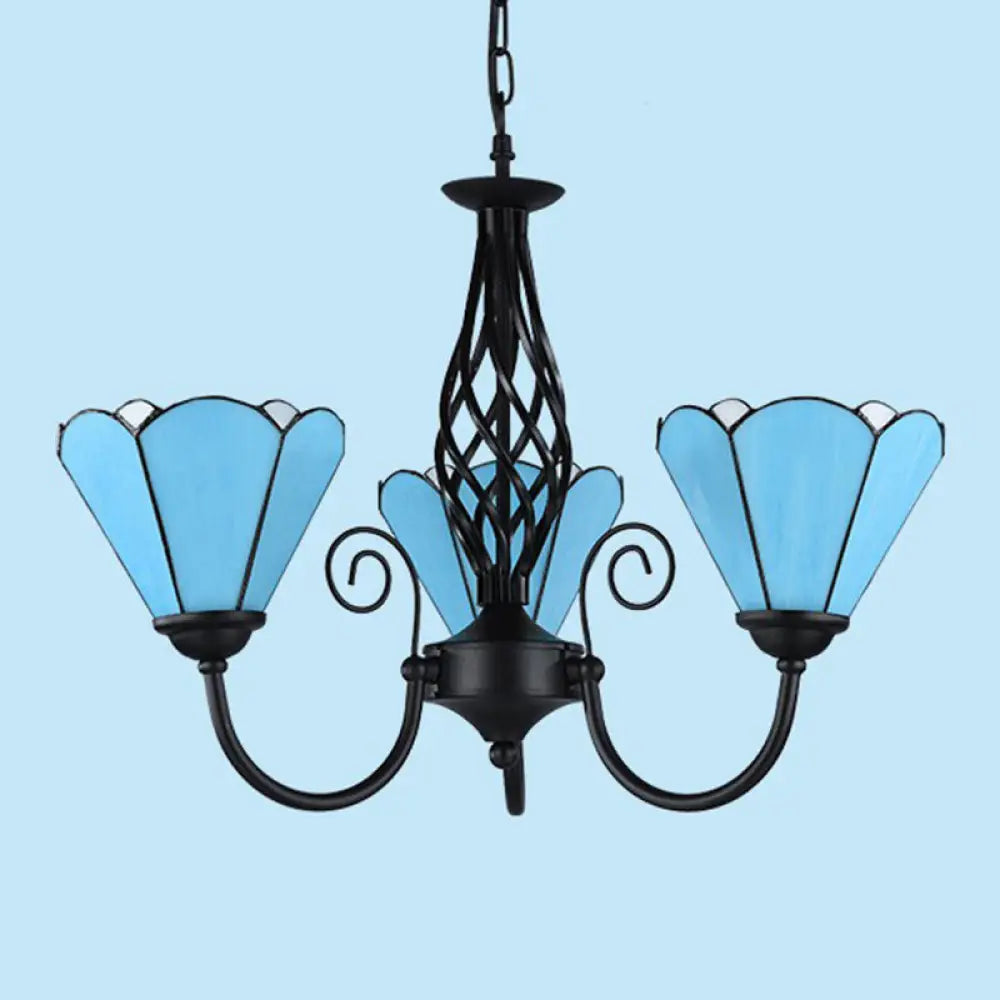 Mediterranean Blue Glass Floral Chandelier Light - Elegant Ceiling Lamp For Living Room 3 / Up