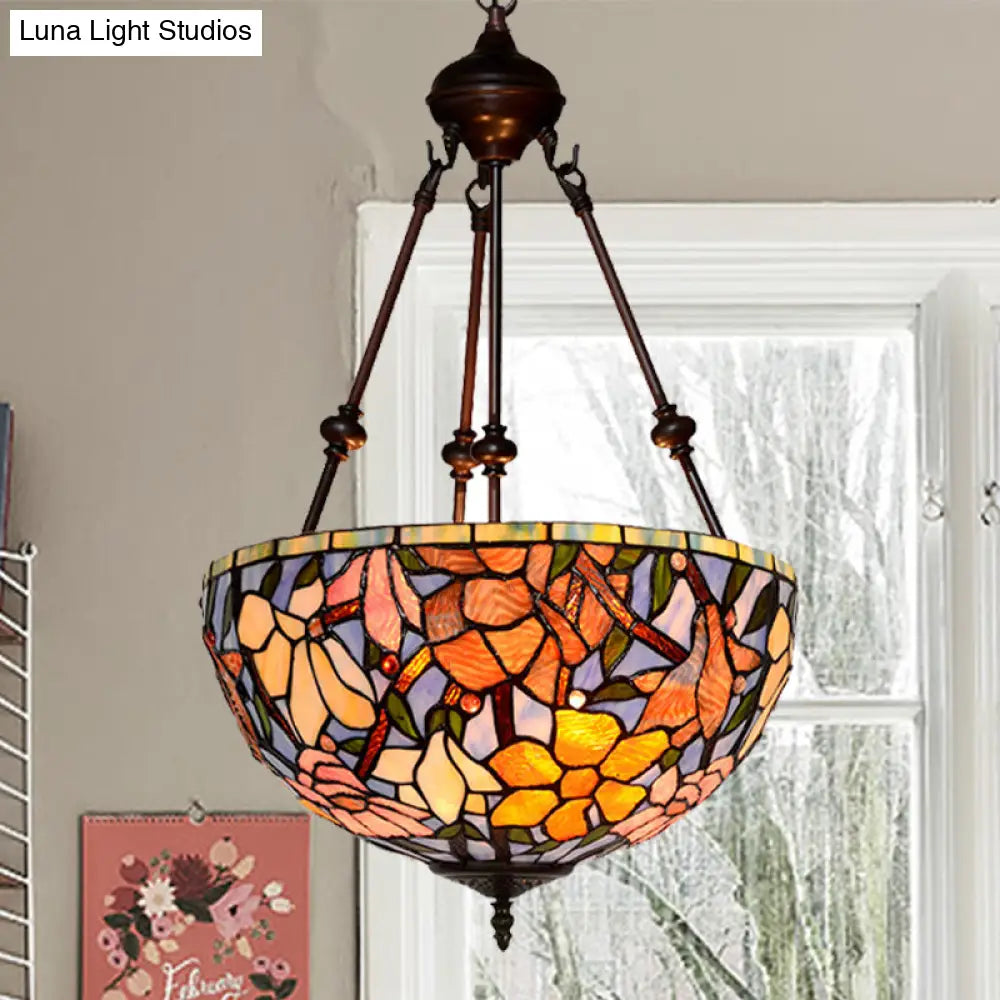 Mediterranean Style 2-Light Glass Bowl Chandelier - Red/Yellow/Blue Suspension Lamp For Living Room
