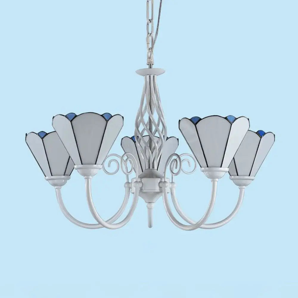 Mediterranean Style White Living Room Chandelier With Scalloped Glass Shade 5 / Up