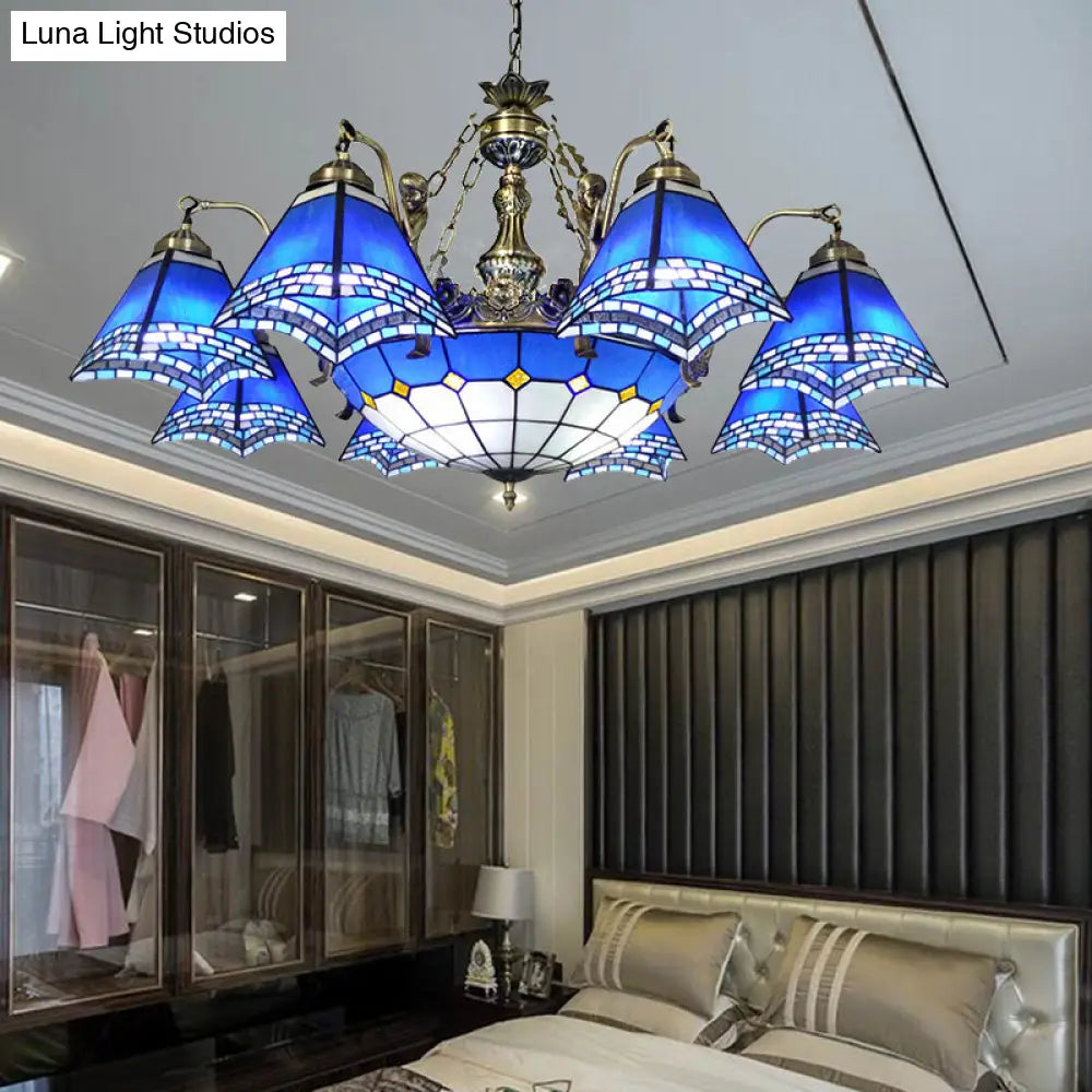Mermaid Deco Blue Stained Glass Chandelier Light For Bedroom
