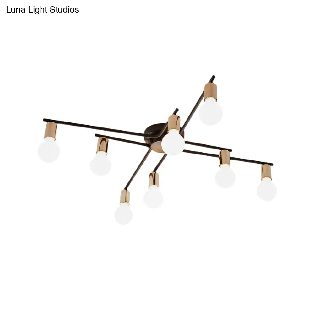 Metal Flush Mount Ceiling Lamp For Adult Bedroom & Living Room - Long Arm Design Romantic Lighting