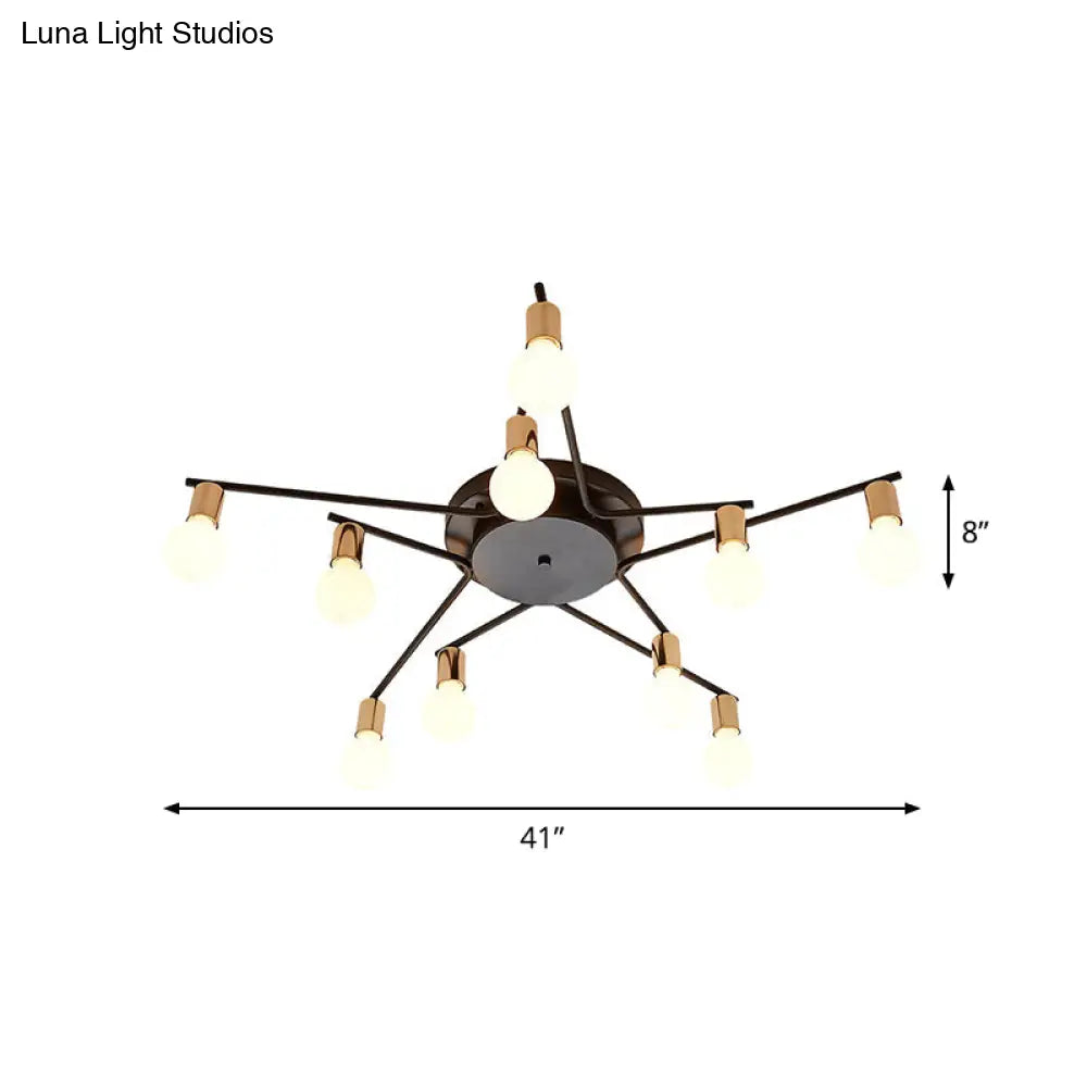 Metal Flush Mount Ceiling Lamp For Adult Bedroom & Living Room - Long Arm Design Romantic Lighting