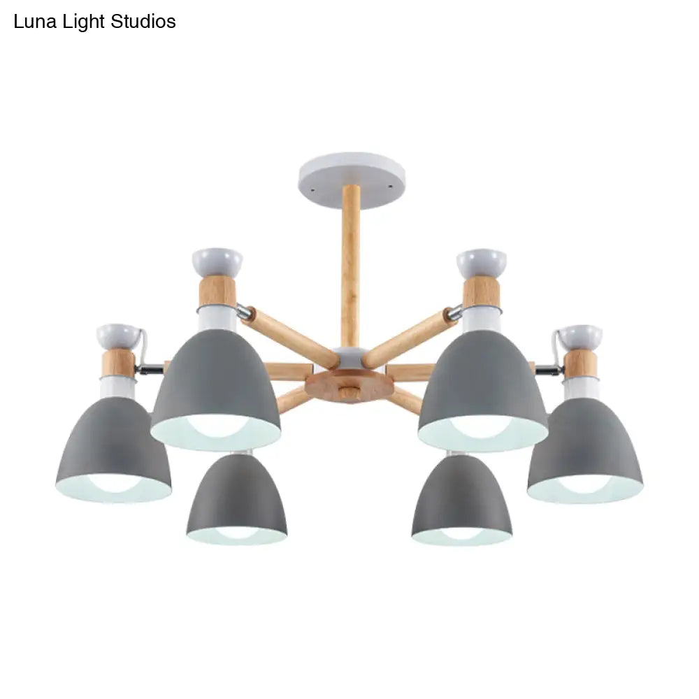 Metal Macaron Chandelier For Kids Bedroom - 6-Light Bowl Shade Ceiling Light