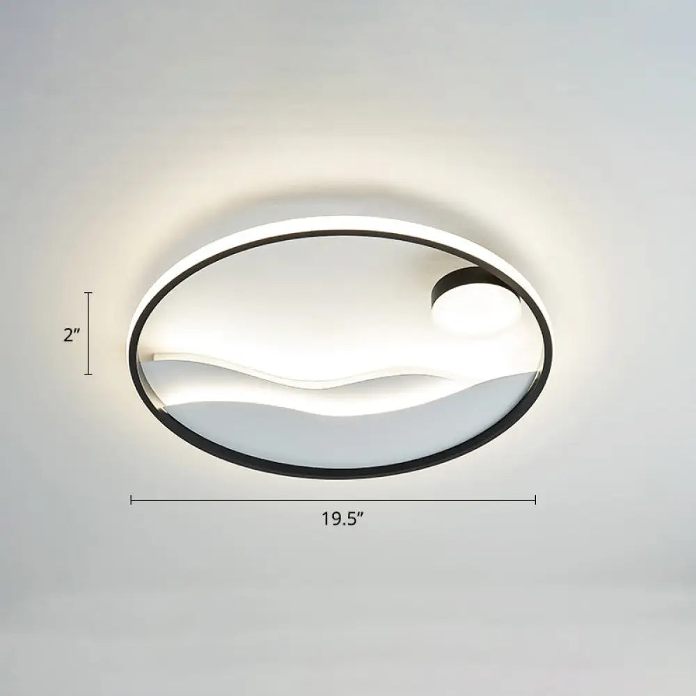 Metal Sunset & Sea Led Ceiling Light With Halo Ring For Bedroom Flush Mounting Black - White /