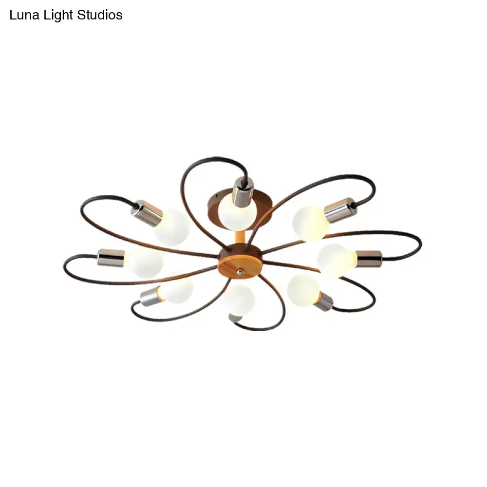 Metal Swirl Industrial Semi Flush Mount Lighting In Grey/Green - 3/6 Lights For Living Room Ceiling