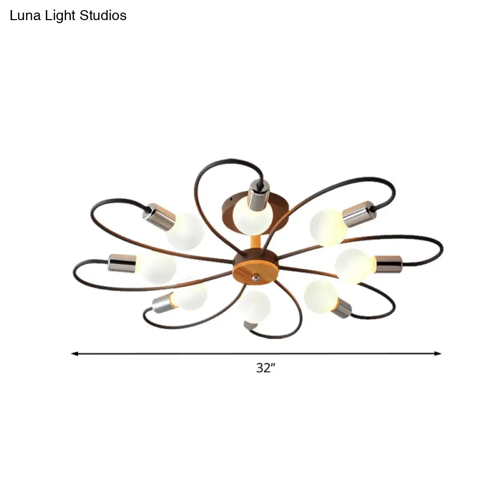 Metal Swirl Industrial Semi Flush Mount Lighting In Grey/Green - 3/6 Lights For Living Room Ceiling