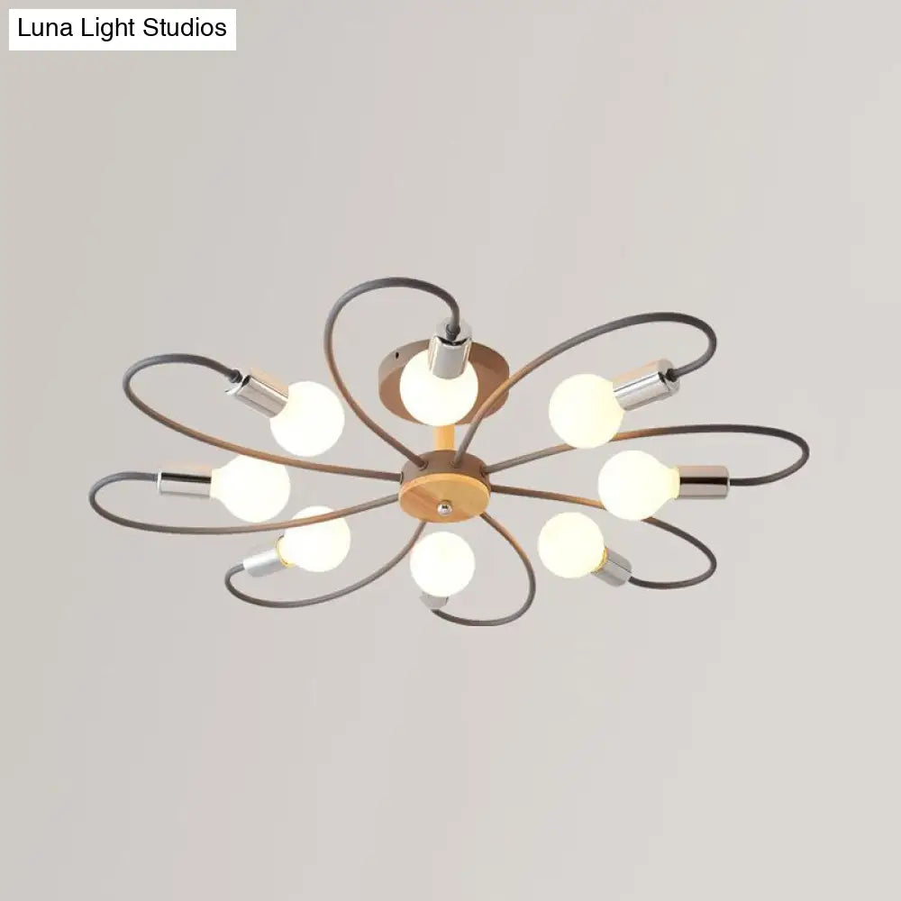 Metal Swirl Industrial Semi Flush Mount Lighting In Grey/Green - 3/6 Lights For Living Room Ceiling