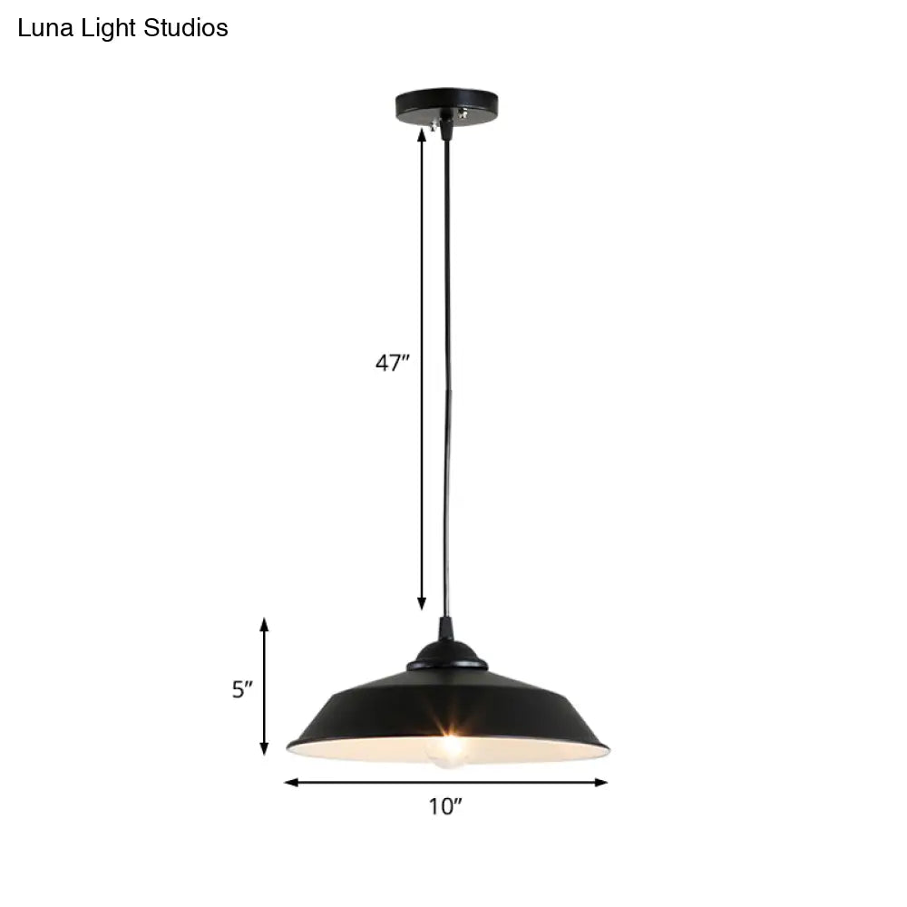 Metallic Black Ceiling Lamp Barn Shade Pendant 10’/14’ Wide – Retro Industrial Hanging Light
