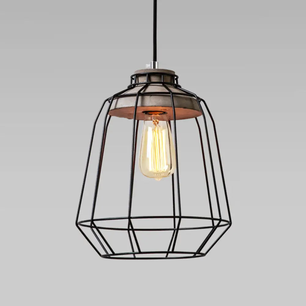 Metallic Minimalist Pendant Light: Caged Dining Room Suspension with Cement Top (Grey) Grey / Birdcage