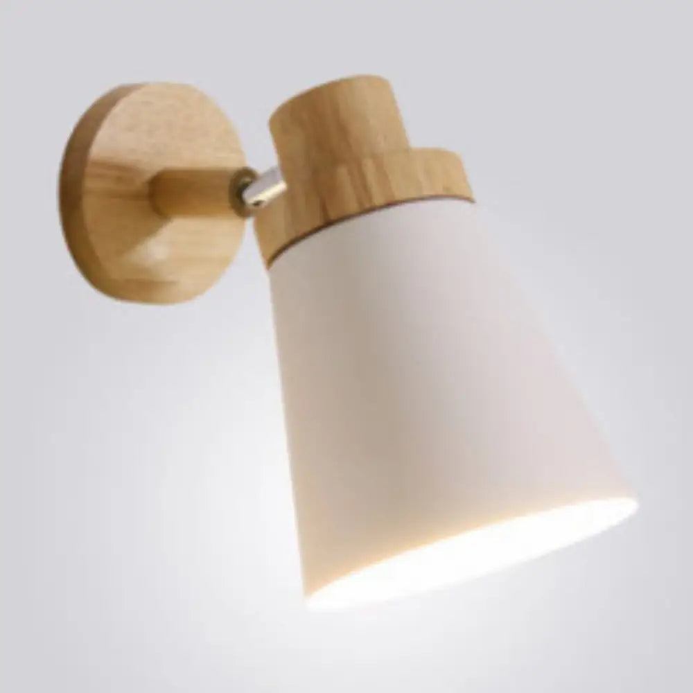 Metallic Swivel Shade Wall Lamp - Macaron 1-Bulb Wood Bedroom Light Fixture White / B