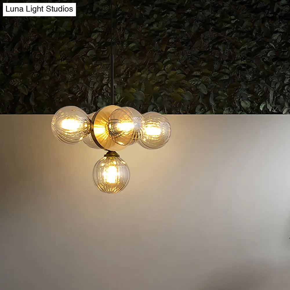 Mid Century 5-Light Restaurant Chandelier Pendant With White/Amber Glass - Elegant Burst Design