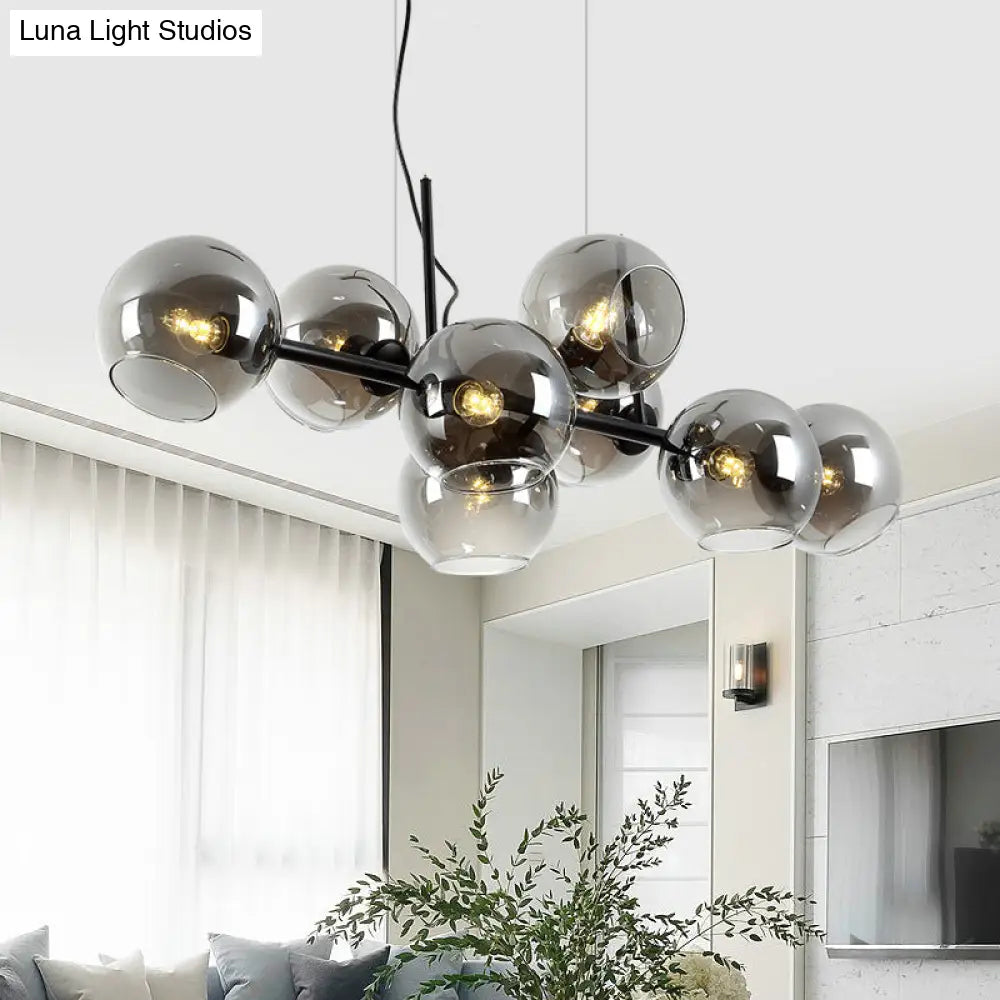 Mid-Century Gold Island Pendant Light - 8 Lights Spherical Glass Perfect For Dining Table