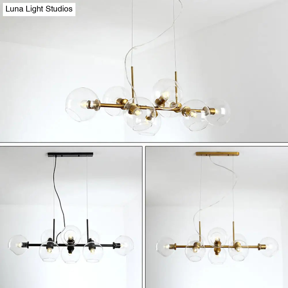 Mid-Century Gold Island Pendant Light - 8 Lights Spherical Glass Perfect For Dining Table