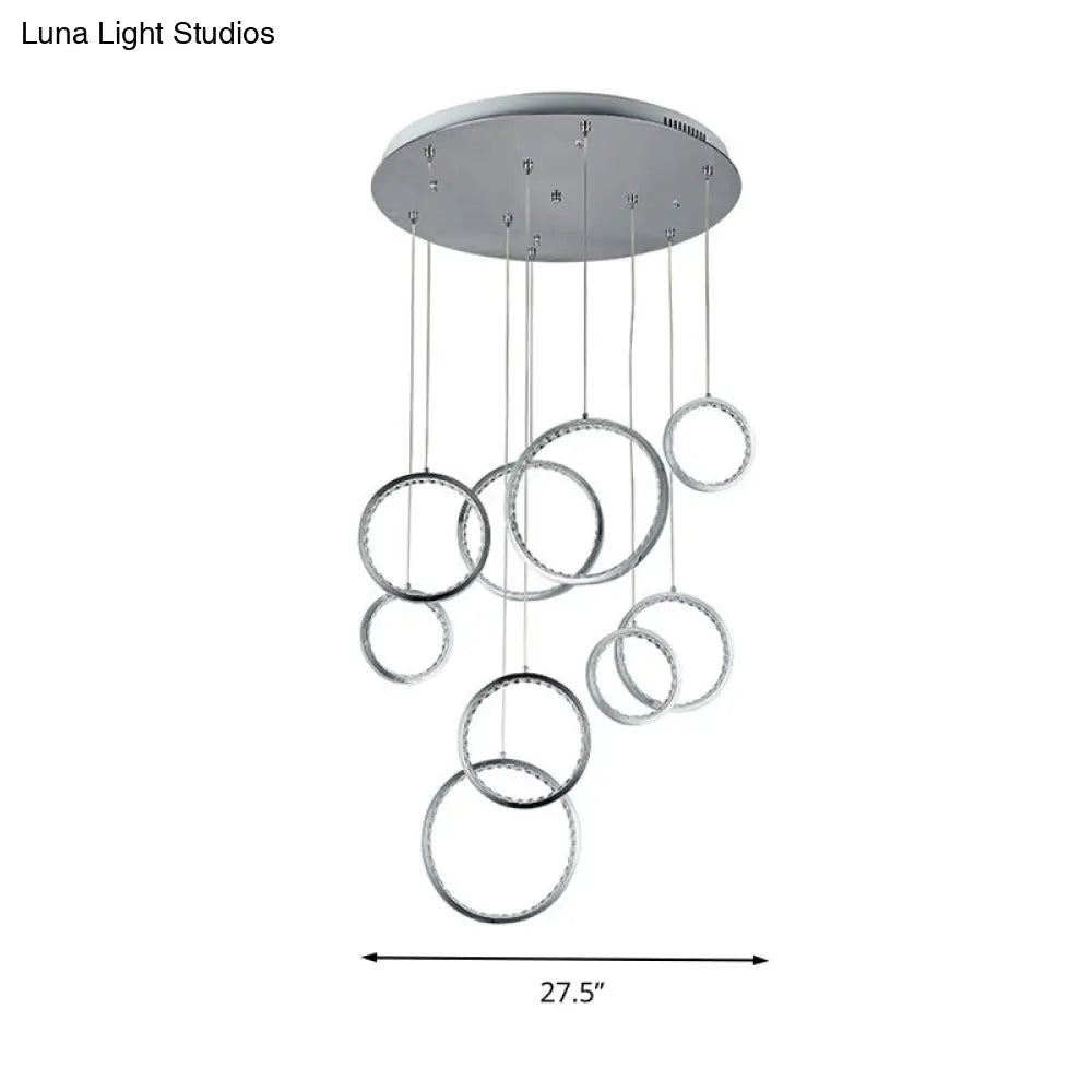 Minimalist 9-Light Circle Crystal Cluster Pendant Light In Warm Nickel Finish