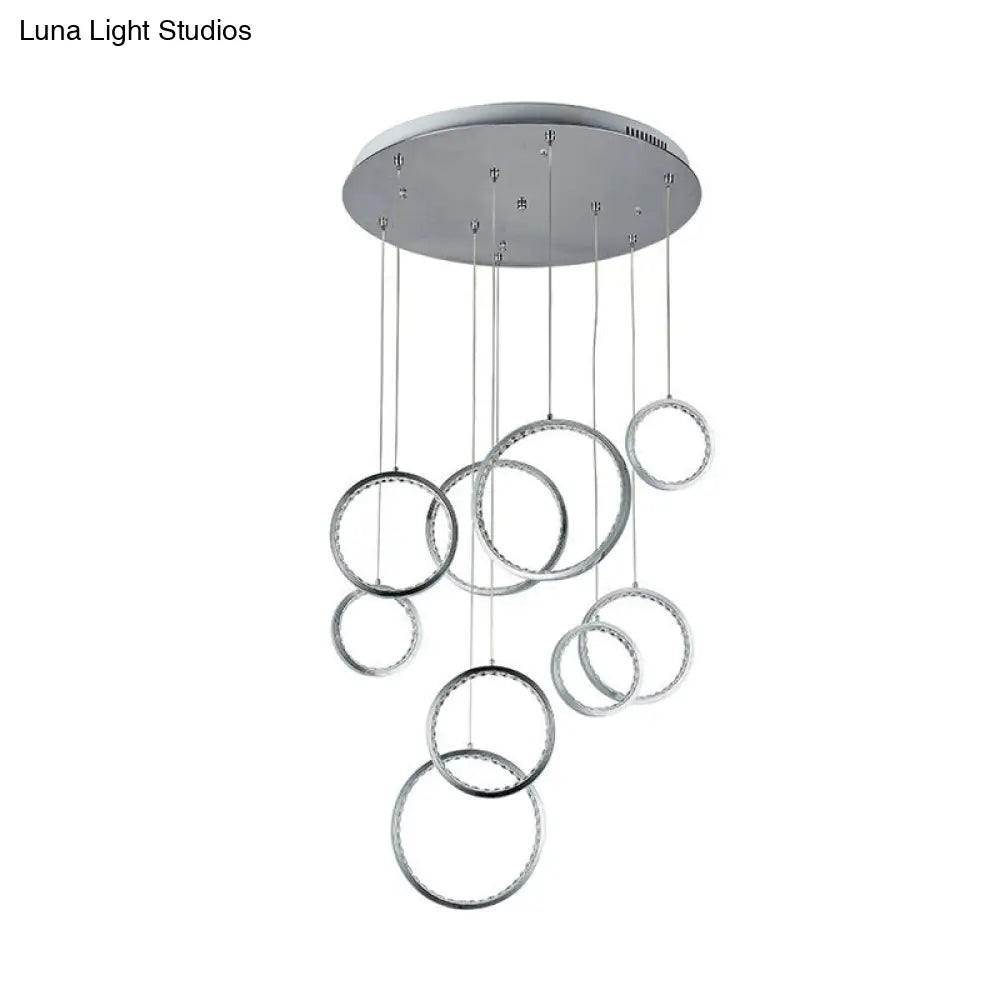 Minimalist 9-Light Circle Crystal Cluster Pendant Light In Warm Nickel Finish