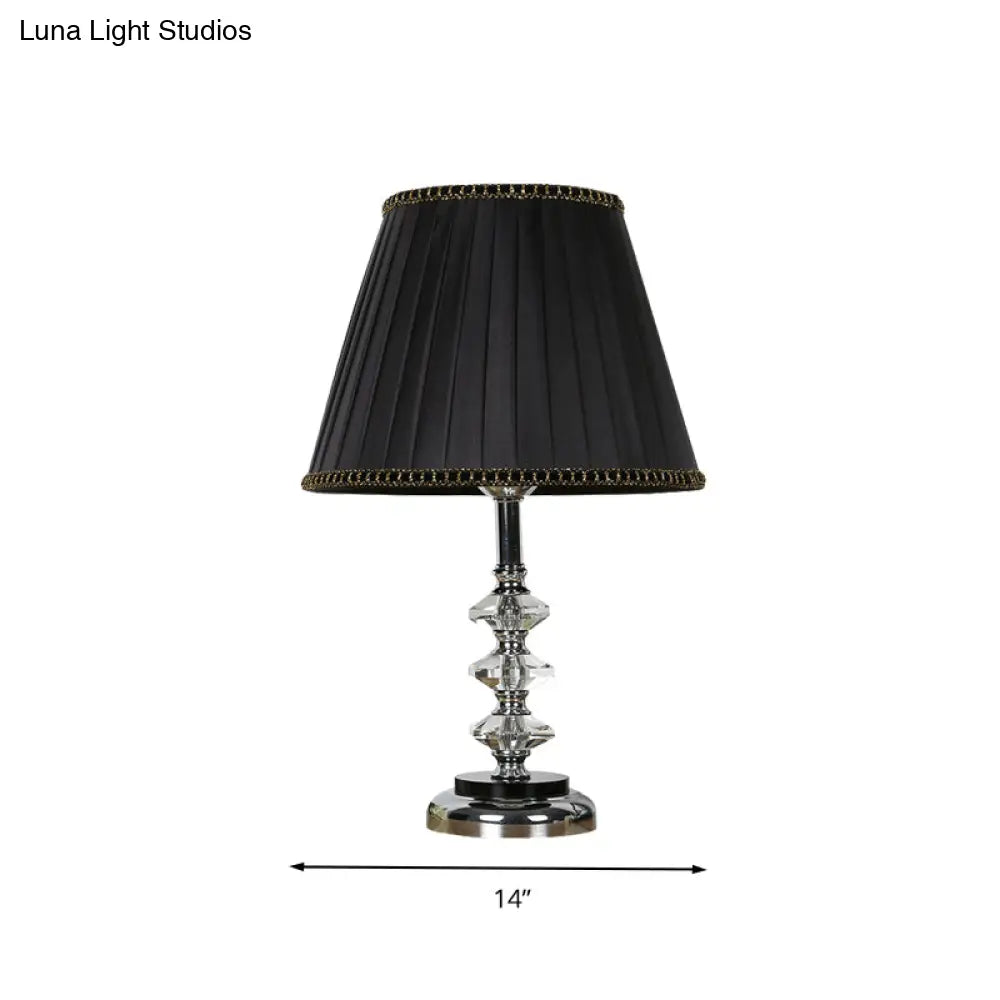 Minimalist Black Fabric Conical Nightstand Lamp With Crystal Deco - Bedroom Table Light