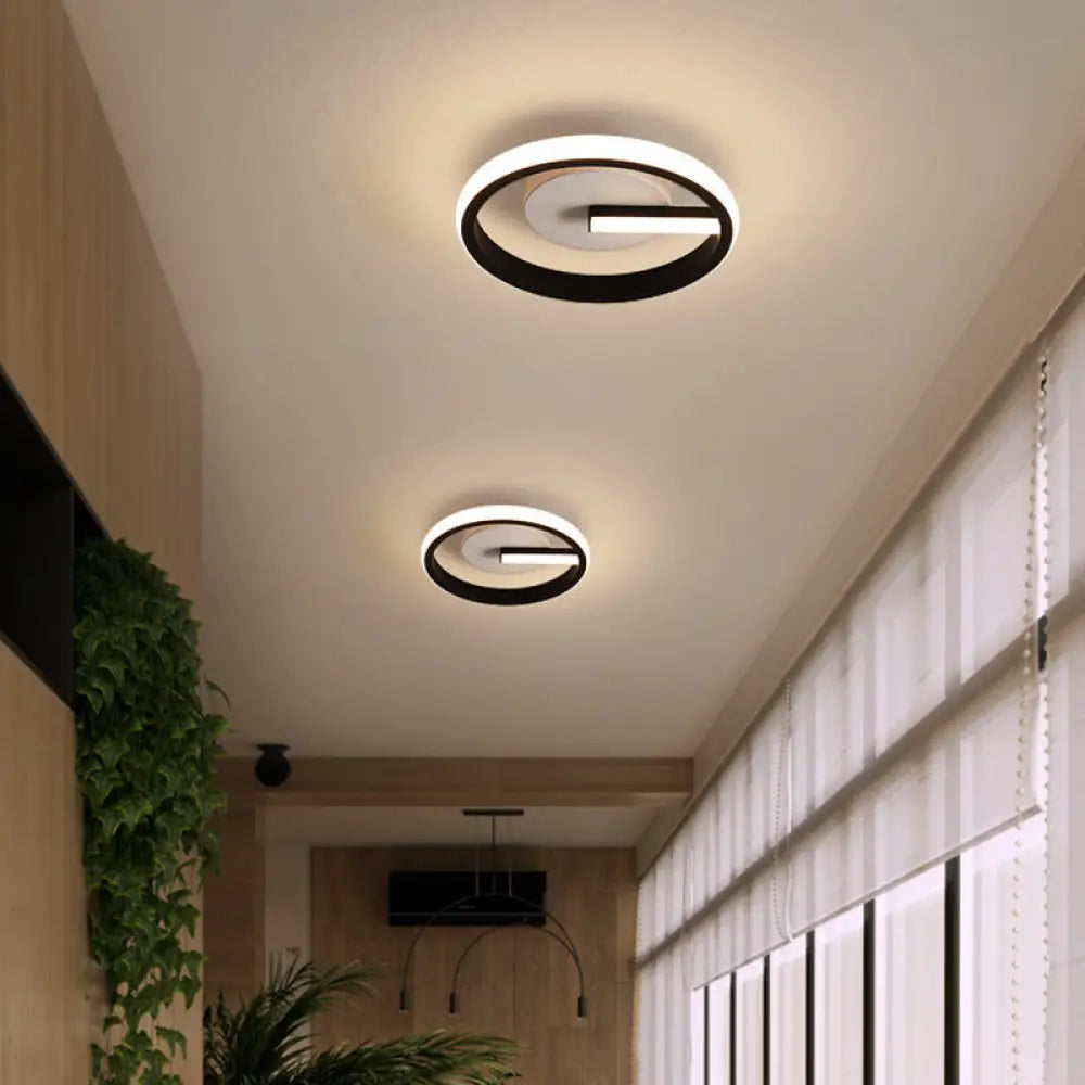 Minimalist Black Led Ceiling Flush Mount Light With Circle Metal Shade / Third Gear