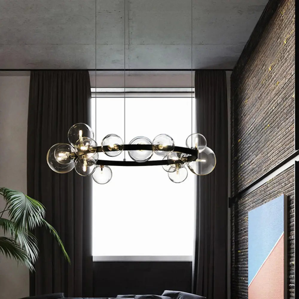 Minimalist Black Pendant Chandelier with Clear Glass Orb - Ideal Dining Room Lighting Fixture 24 / Black
