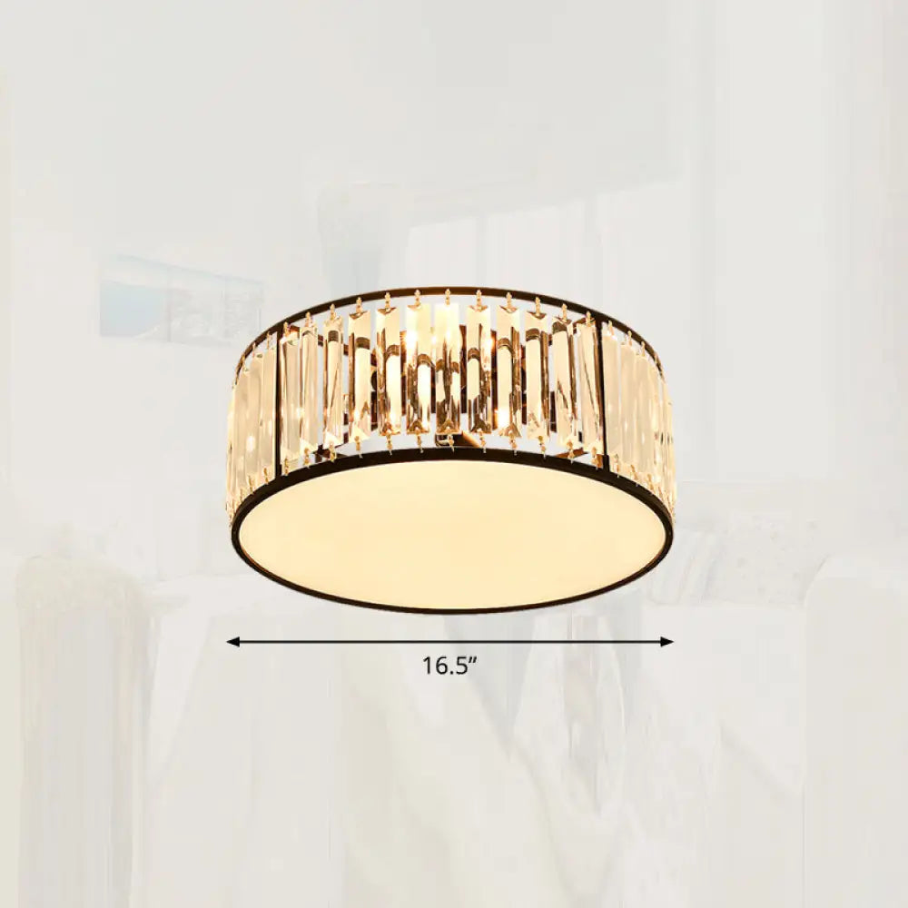 Minimalist Crystal Drum Ceiling Lamp - Bedroom Flush Mount Light Black / 16.5’