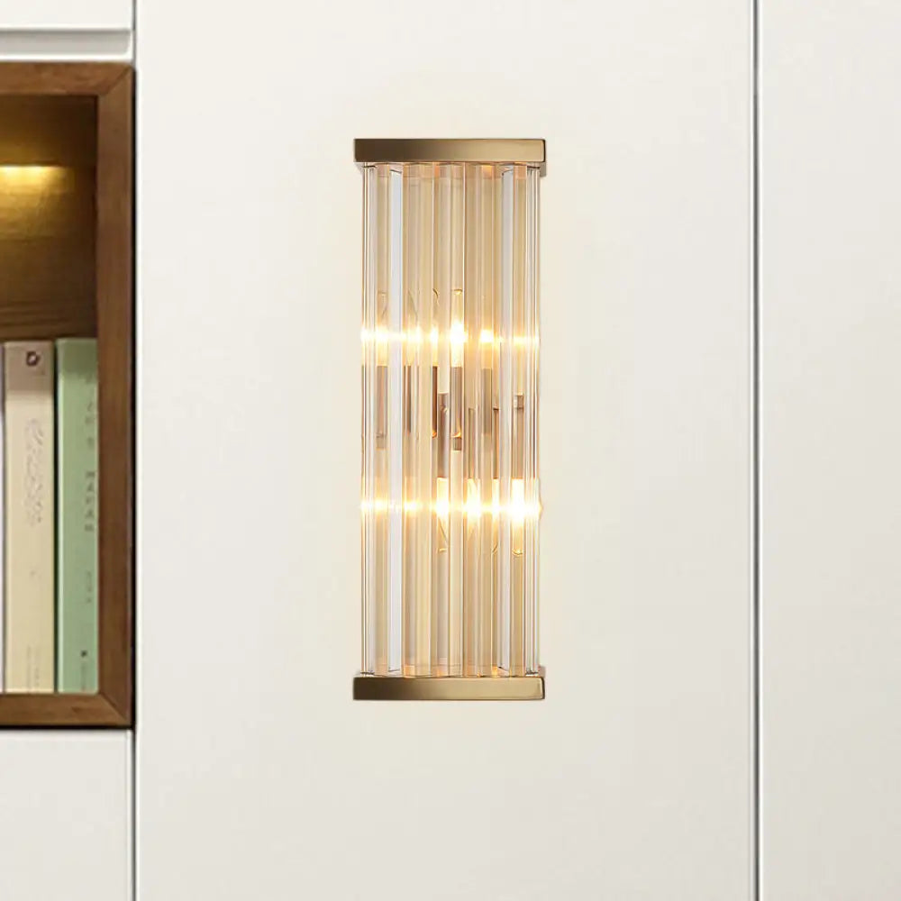 Minimalist Crystal Wall Sconce With 2 Bulbs For Living Room Lighting Clear / Square Plate