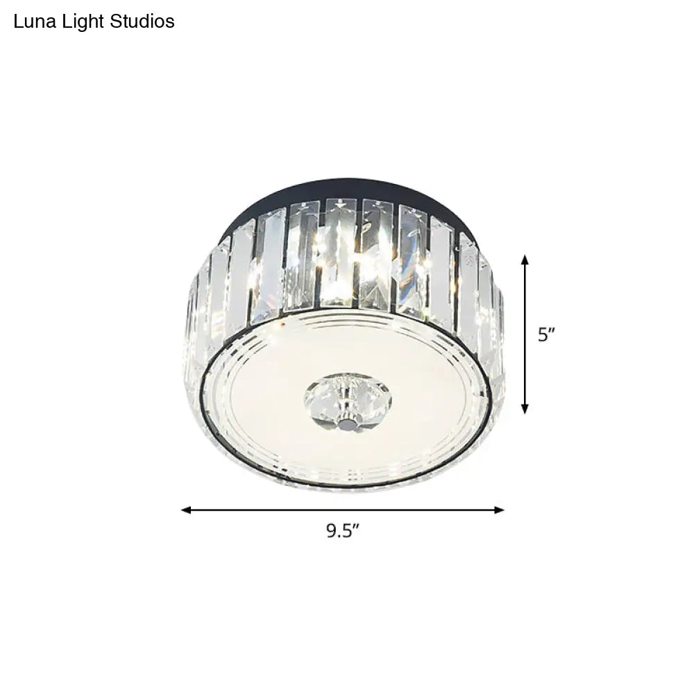 Minimalist Cylinder Crystal Led Ceiling Flush Light For Balcony – Clear Rectangle - Cut Design