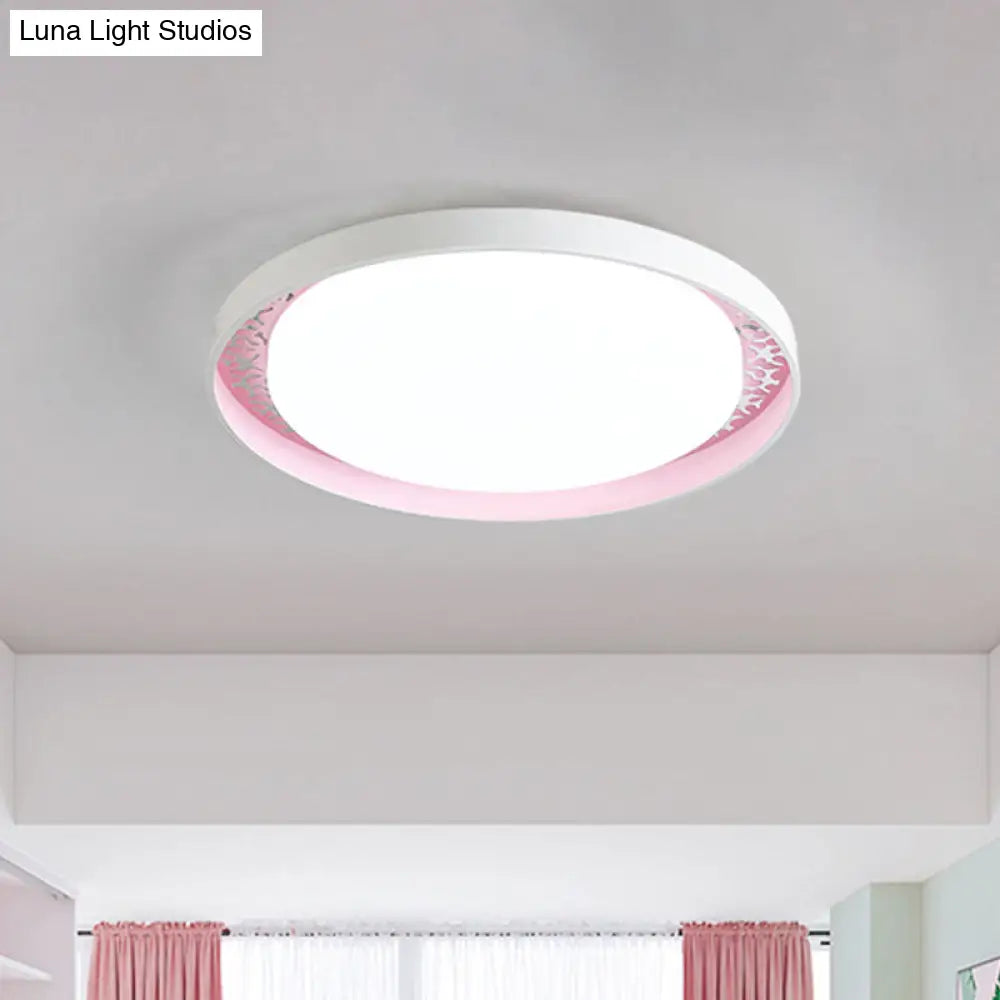 Minimalist Disc Ceiling Flush Led Lighting For Children’s Bedrooms - White/Green/Pink Colors