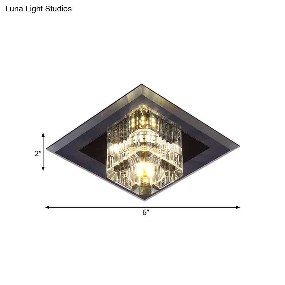 Minimalist Led Crystal Cube Ceiling Light - Compact Flush Mount For Corridors