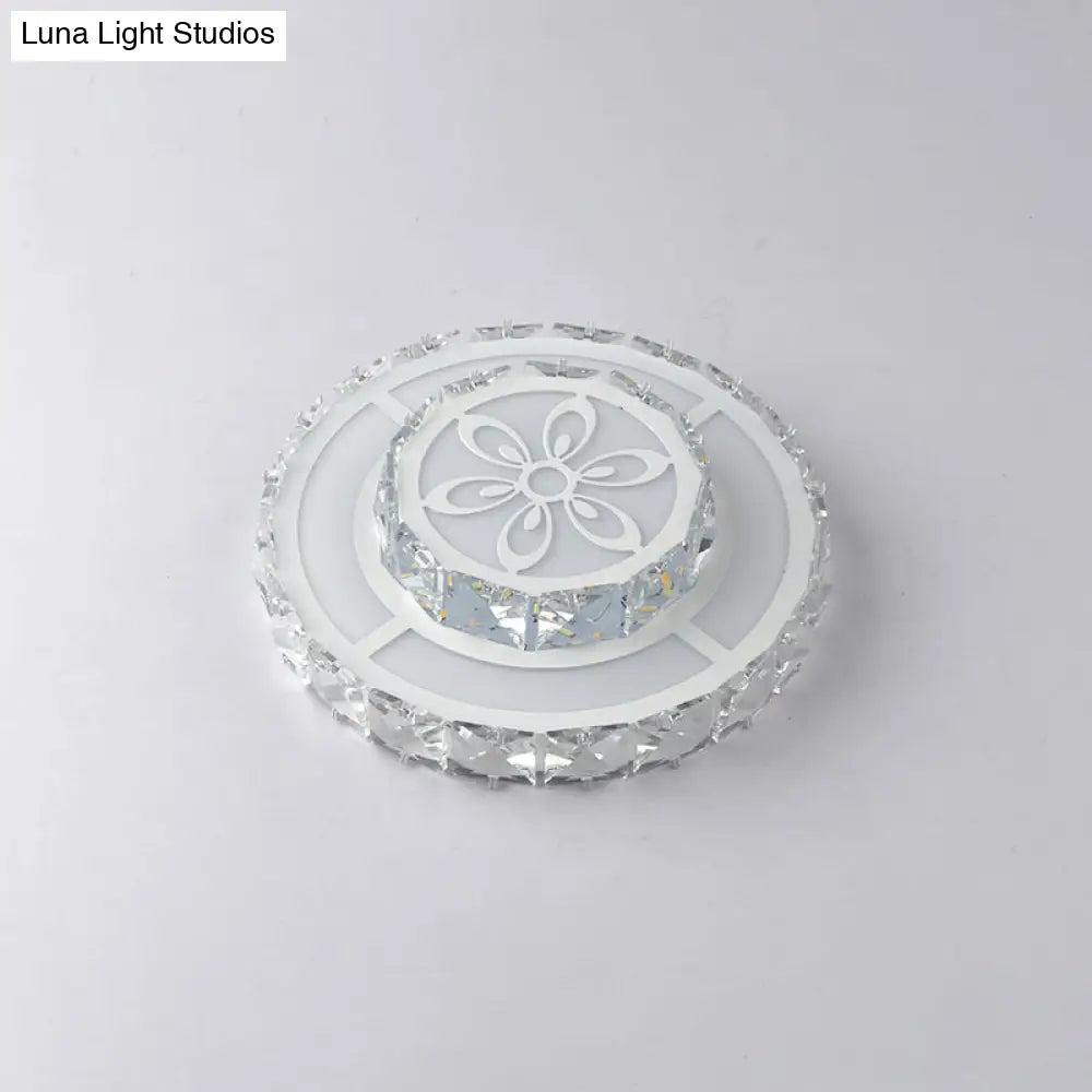 Minimalist Led Crystal Flush Mount Ceiling Lamp With Acrylic Geometry And Floral Pattern