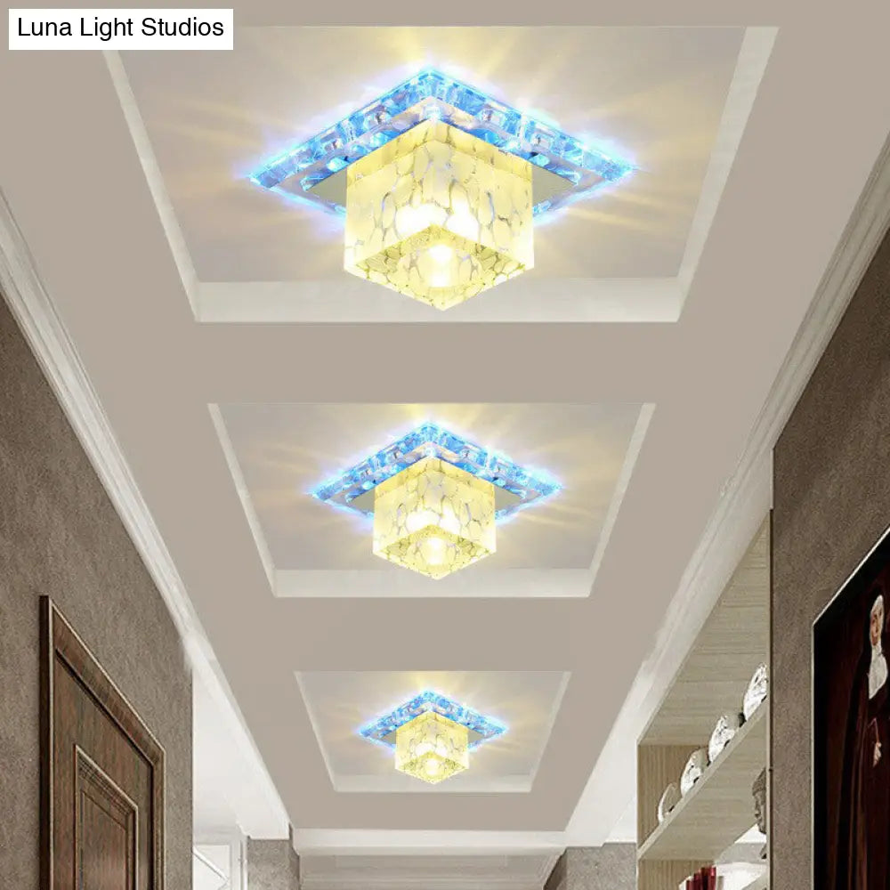 Minimalist Led Hallway Ceiling Lamp With Cube Crystal Shade - Clear Flush Mount Light