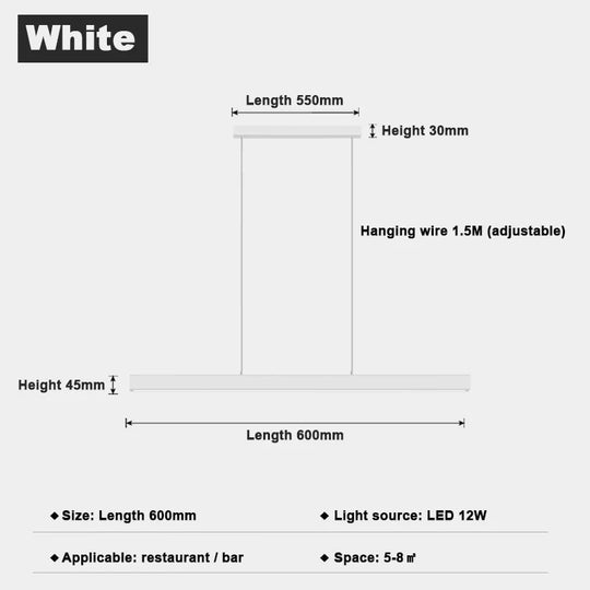 Minimalist Led Long Bar Pendant Light for Dining Room Kitchen 60cm 1 / Cold White pendant Light