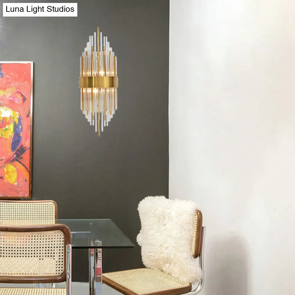 Minimalist Linear Crystal Wall Lamp - 2-Light Sconce In Gold For Indoor Décor