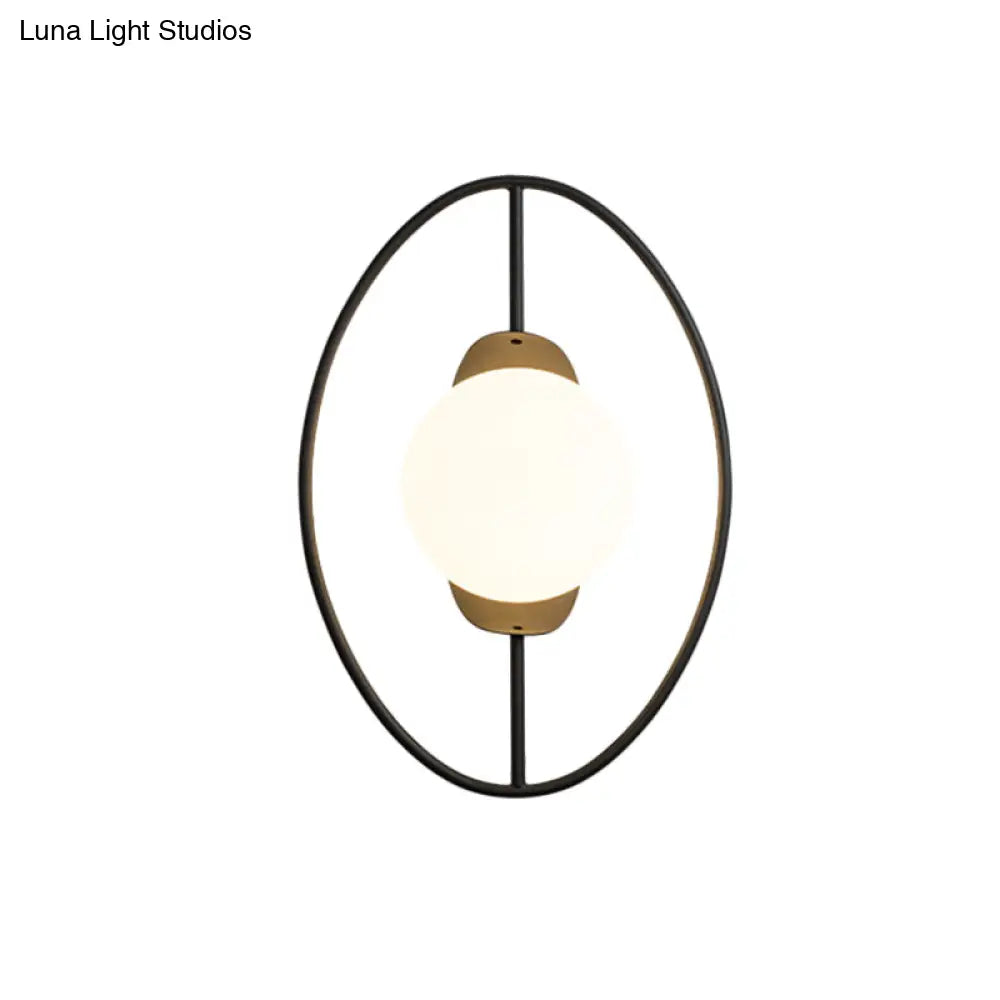 Minimalist Metal Halo Ring Sconce Lighting With Black/Gold Finish Orb White Glass Shade