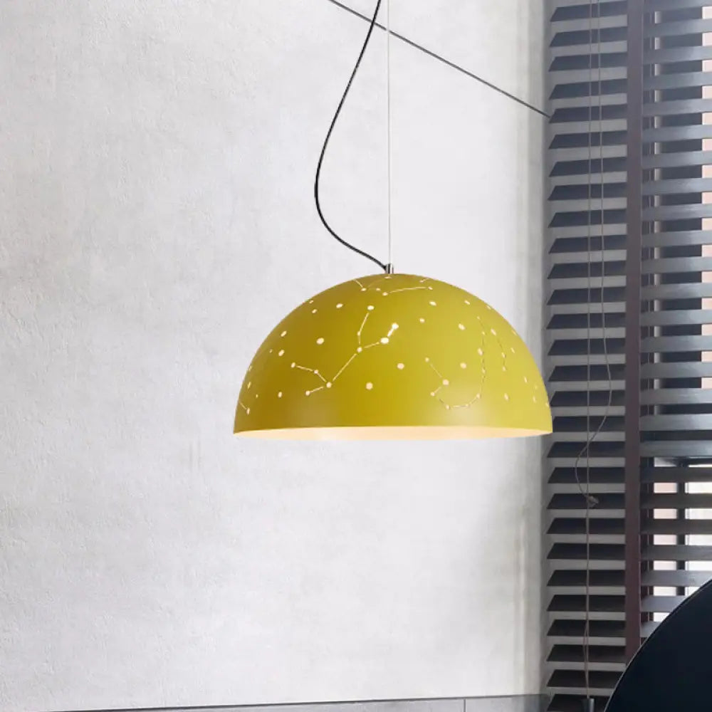 Minimalist Metal Hanging Ceiling Light - 1-Light Semisphere Pendant Lamp Blue/Green/Yellow Yellow