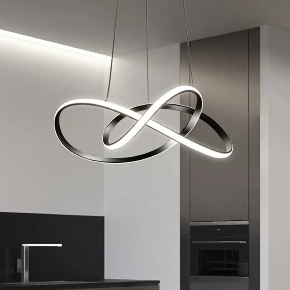 Minimalist Metallic Led Pendant Chandelier - Knotting Ceiling Light For Restaurants (Black) Black