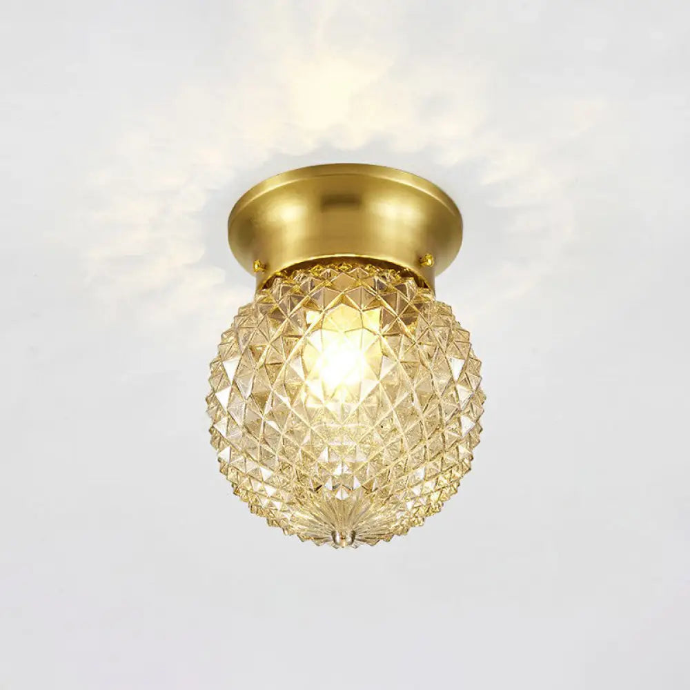 Minimalist Pineapple Glass Ceiling Light For Corridor With Brass Flush Mount / 6