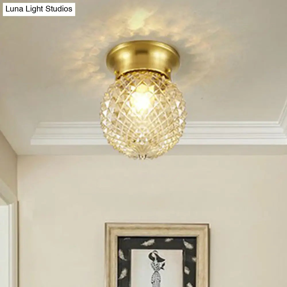 Minimalist Pineapple Glass Ceiling Light For Corridor With Brass Flush Mount