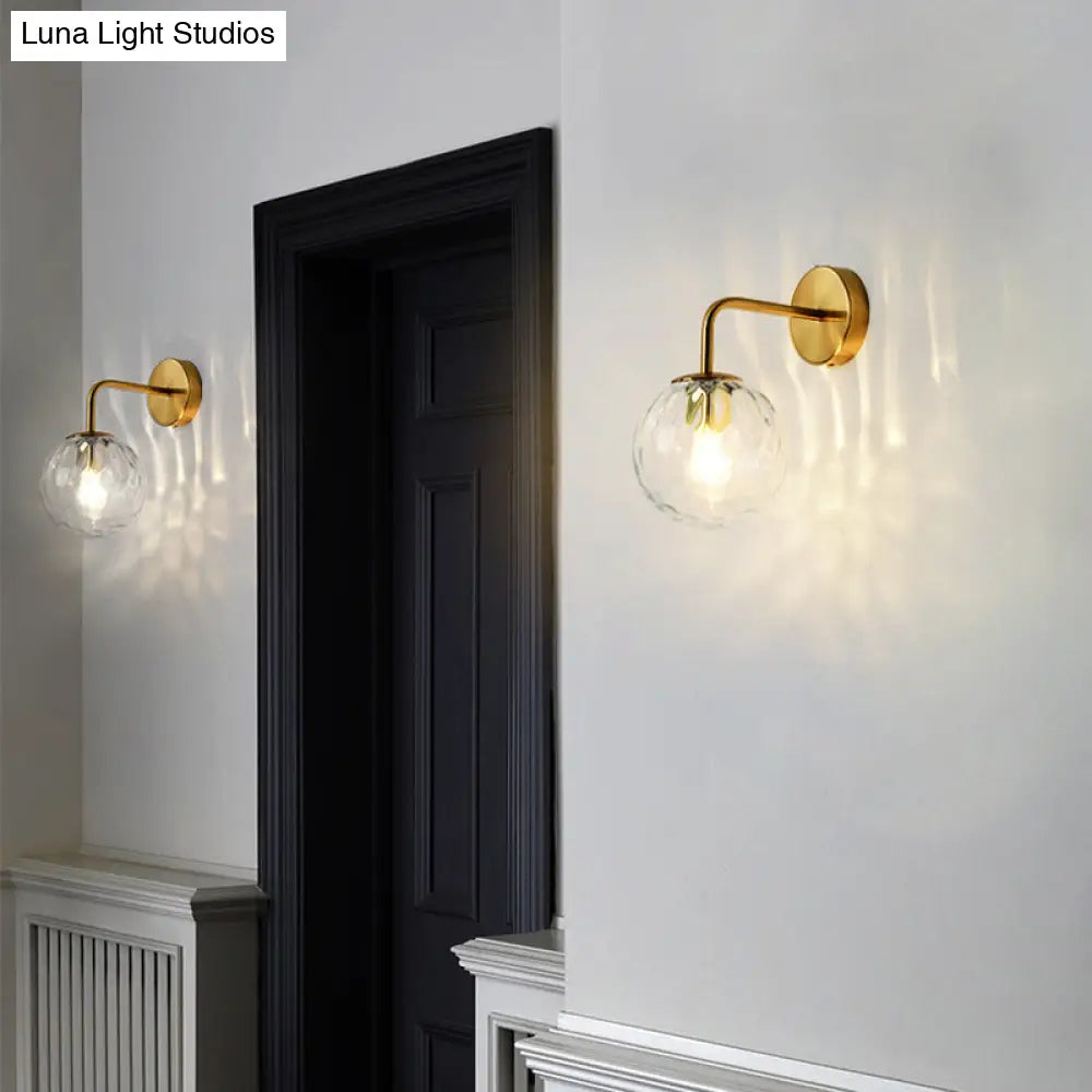Minimalist Rippled Glass Sphere Wall Lamp With Gold Sconce Lighting