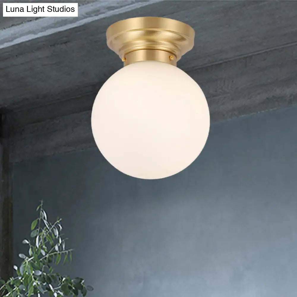 Minimalist Semi - Flushmount Brass/Black Close To Ceiling Light With Frosted Globe Glass Shade