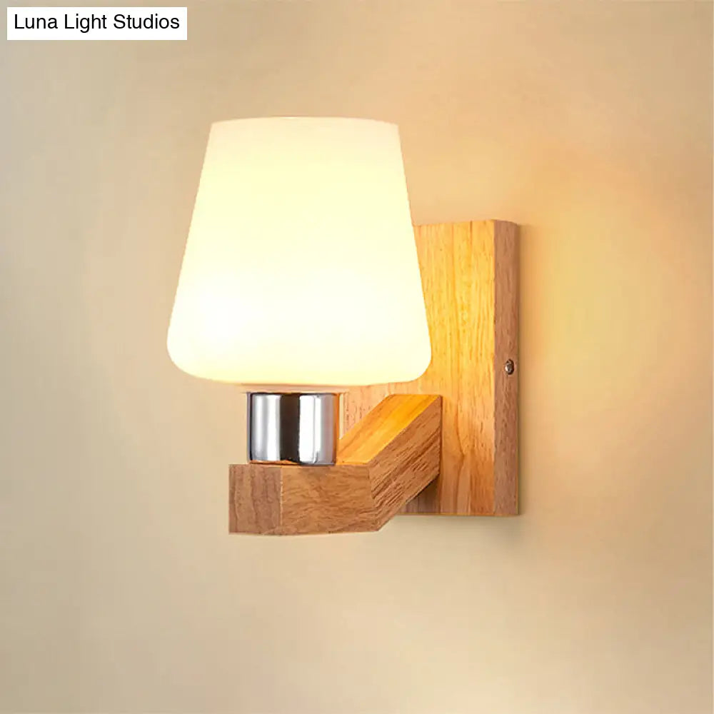 Minimalist White Glass Wood Sconce Light - Nordic Wall Lamp For Living Room