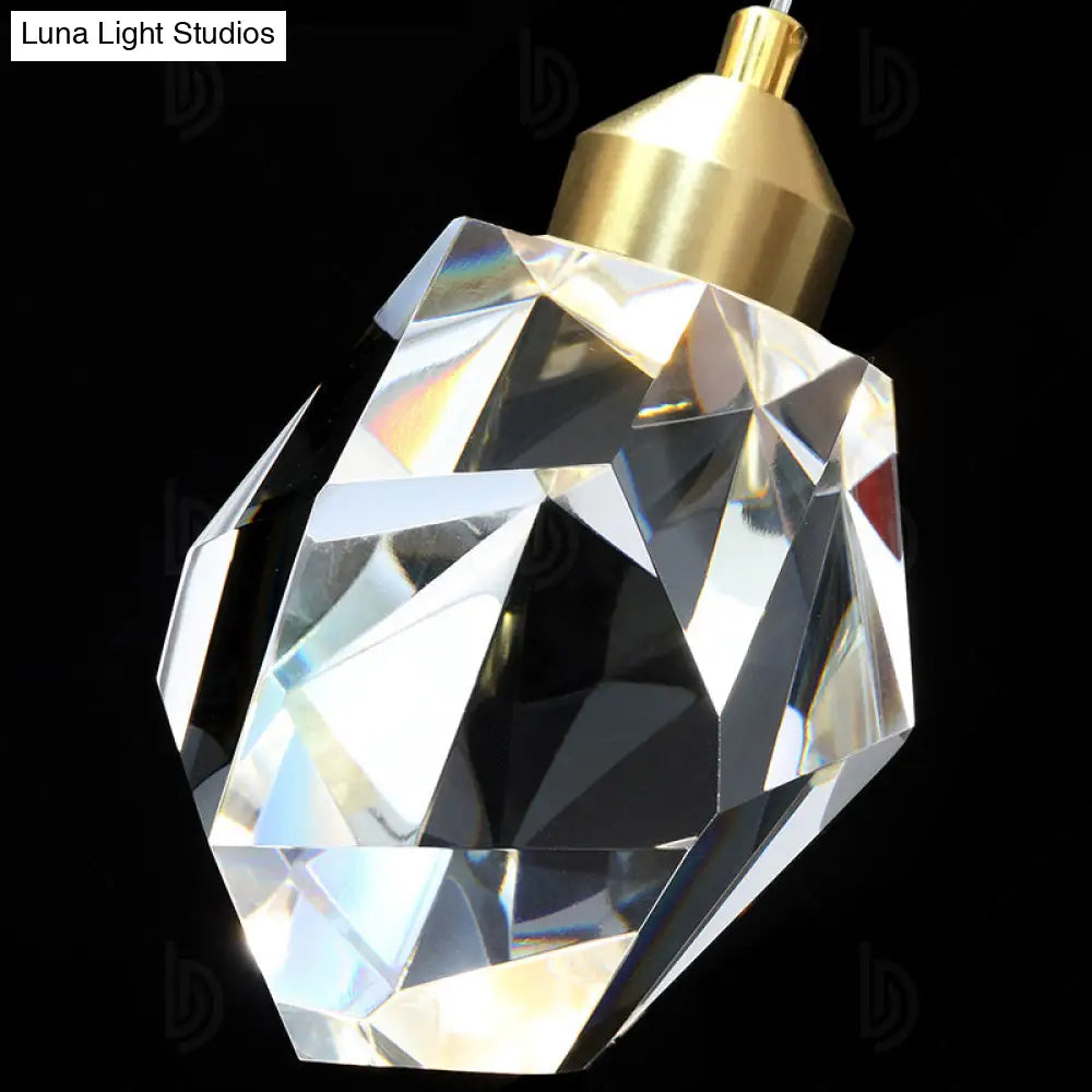 Minimalistic Multi Pendant Ceiling Light With Clear Faceted Crystal Gemstones - Perfect For