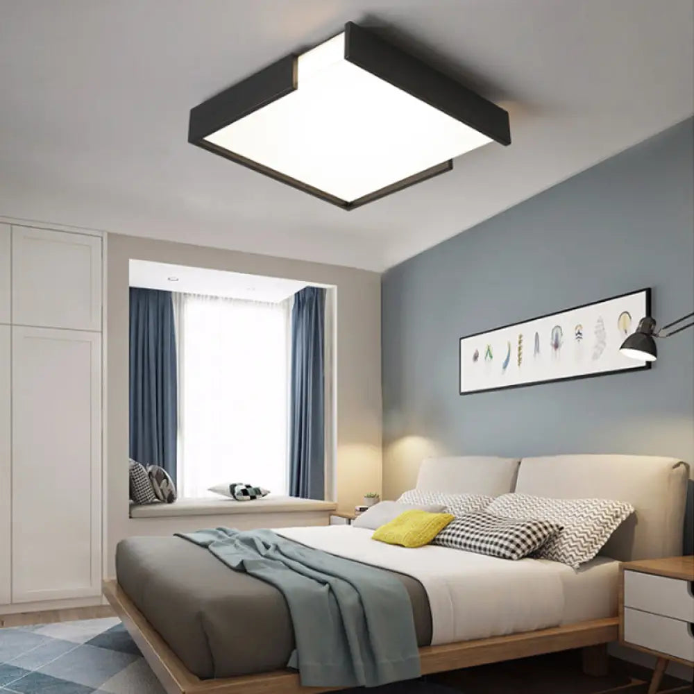 Minimalistic Squared Led Flush Mount Light In Black/White - 16’/19.5’ Dia For Bedroom With
