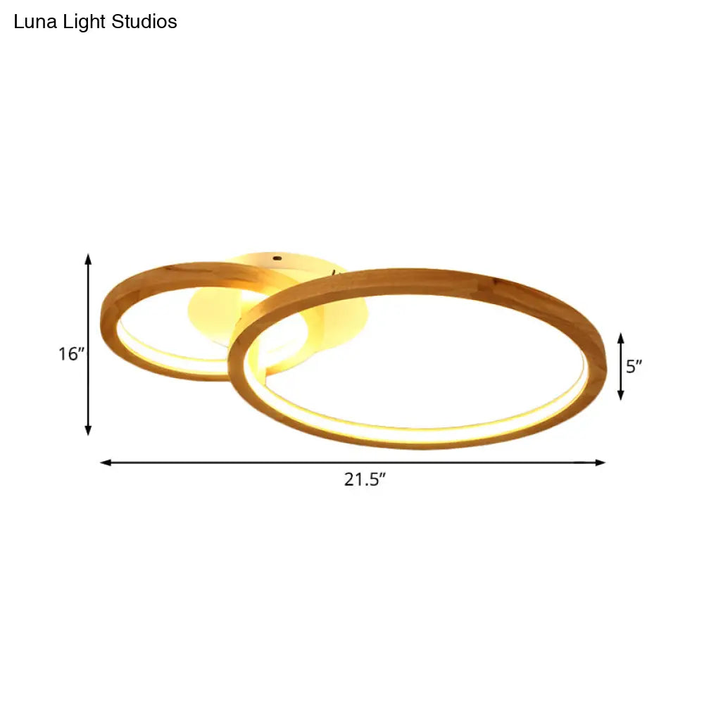 Modern 2 - Tier Led Semi Flush Ceiling Light For Bedroom In Warm Brown Wood 21.5’/28’ Wide