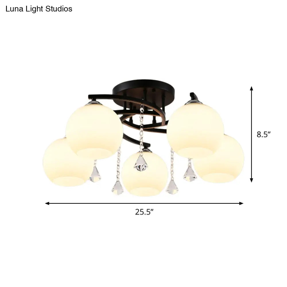Modern 3/7/9 Heads Black Milk Glass Ball Chandelier – Ceiling Mount Light For Living Room