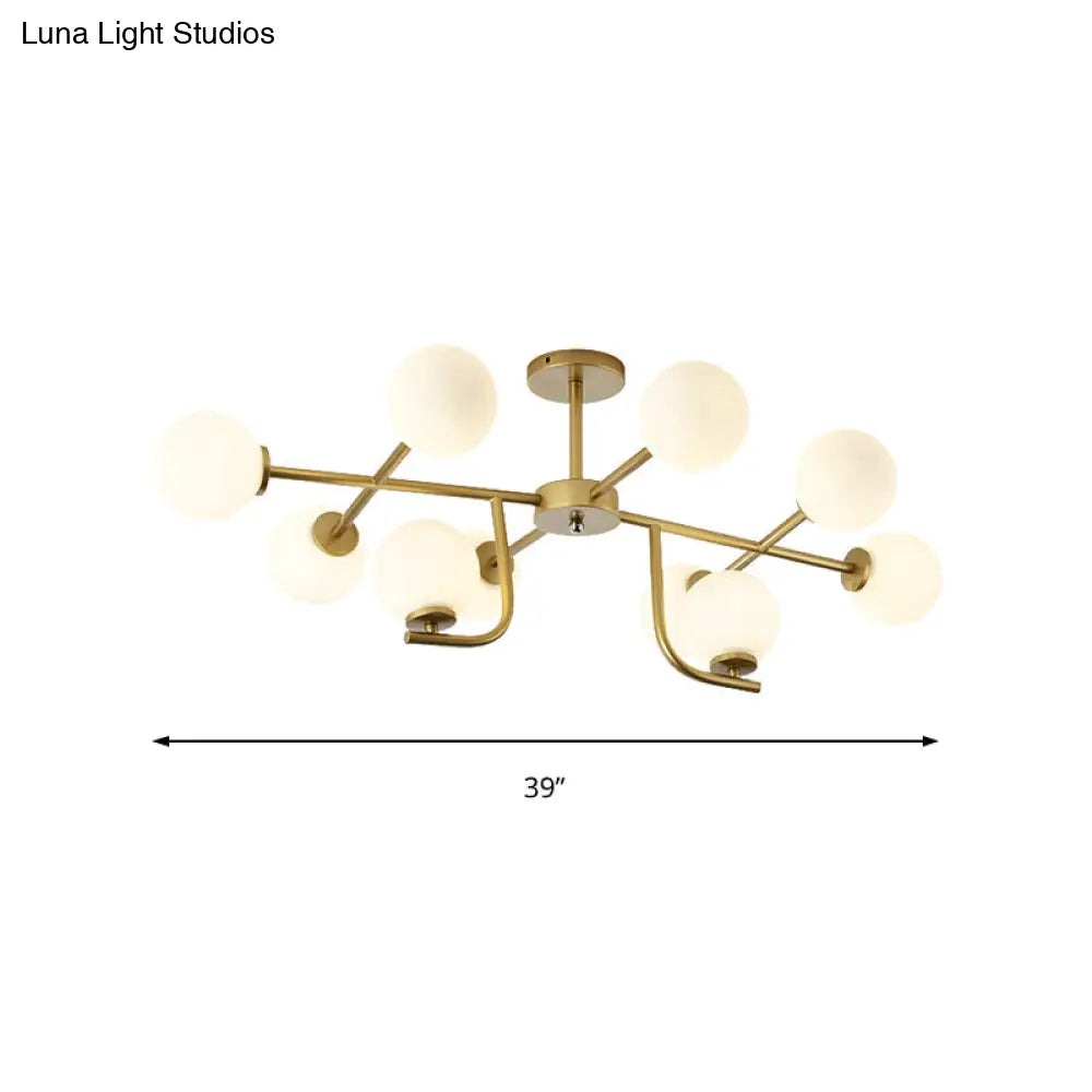 Modern 6/10-Head Metal Semi Flush Mount Ceiling Light With Globe Glass Shade - Gold Finish For