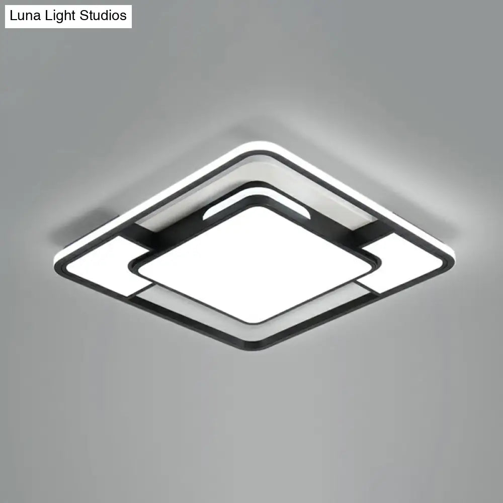 Modern Acrylic Black And White Led Flushmount For Bedroom - Square Ceiling Flush Mount Light